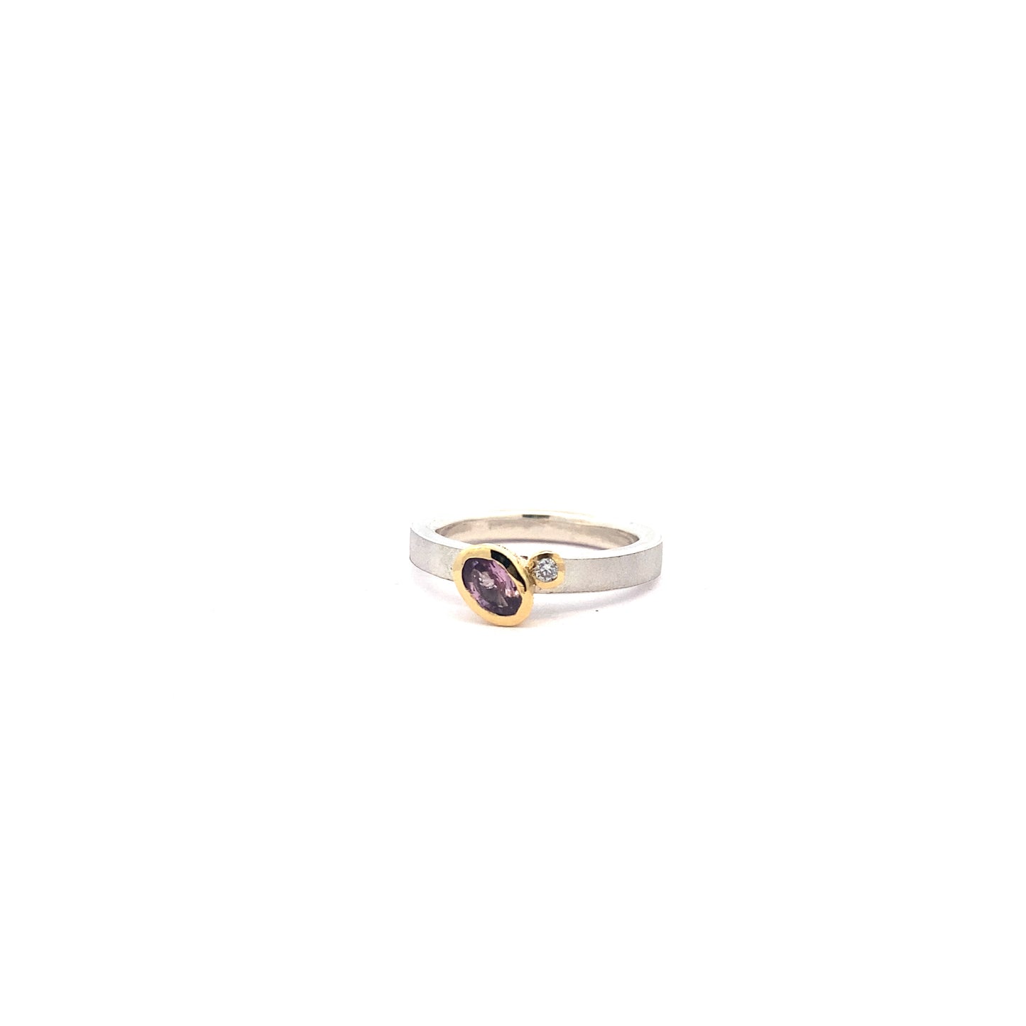Deep Pink Sapphire and Diamond Asymmetric Ring