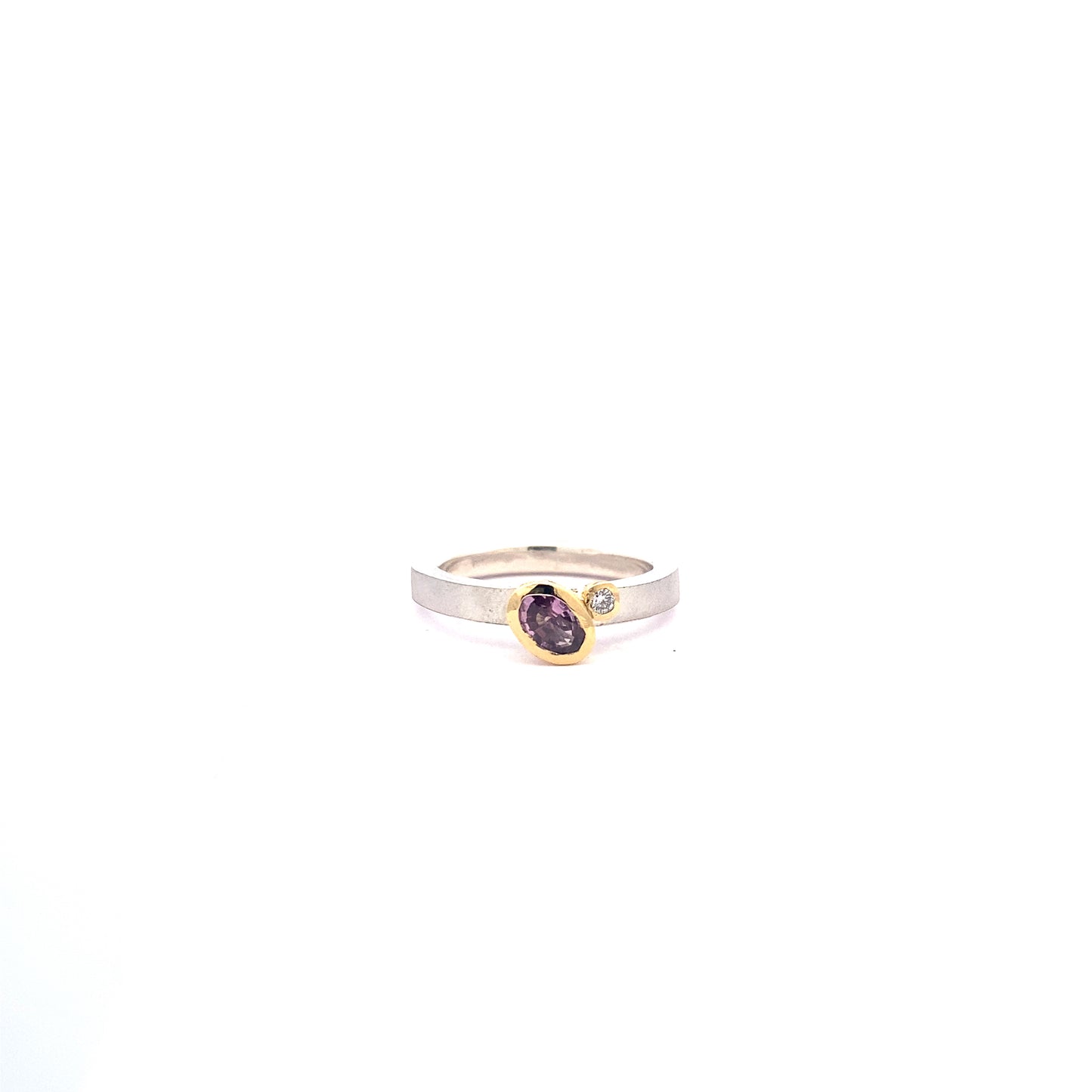 Deep Pink Sapphire and Diamond Asymmetric Ring