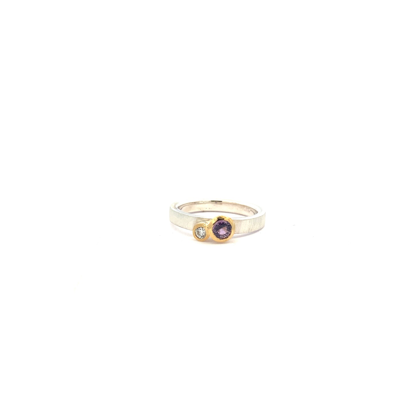 Pink Sapphire and Diamond Asymmetric Ring