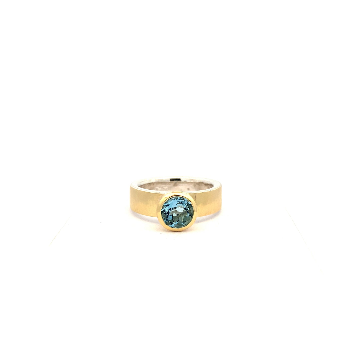 Round Aquamarine Ring with Gold Overlay