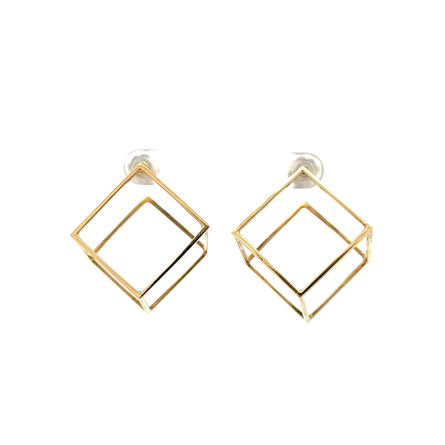 Large Gold Plated Cube Earrings