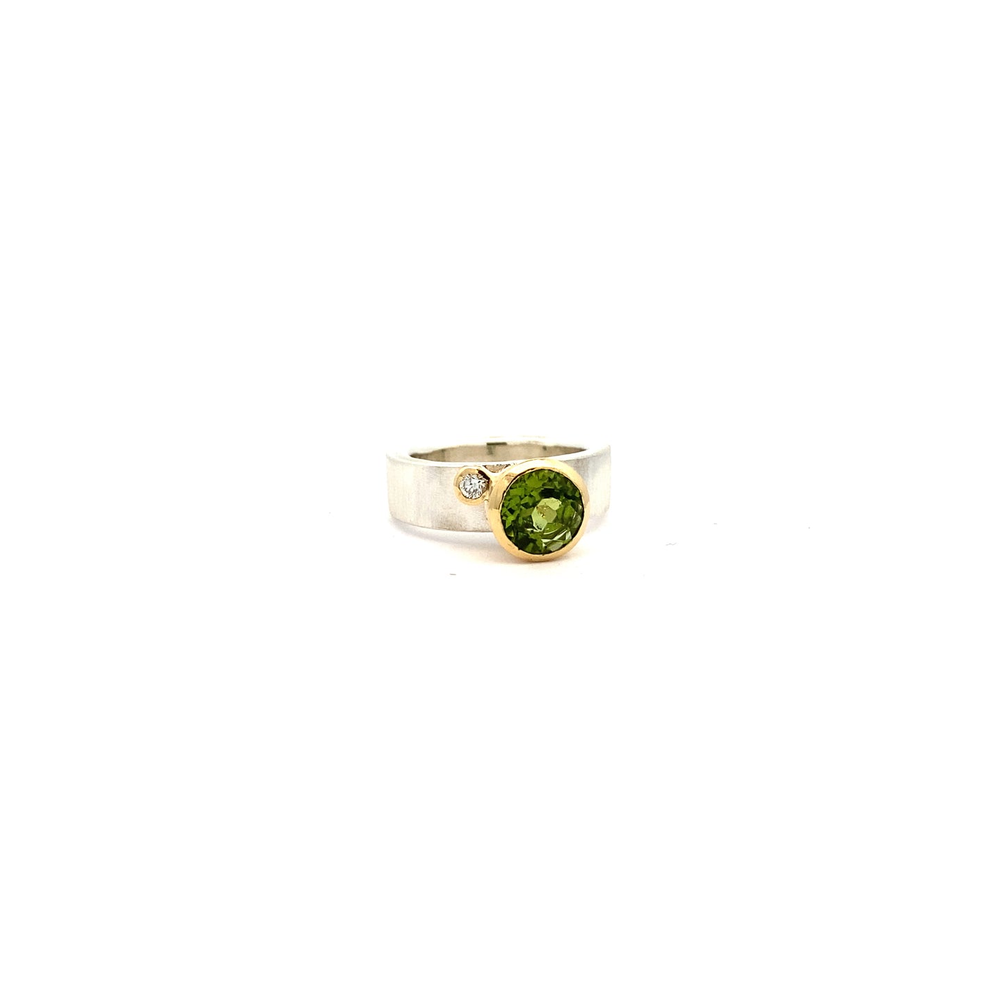 Green Peridot and Diamond Ring