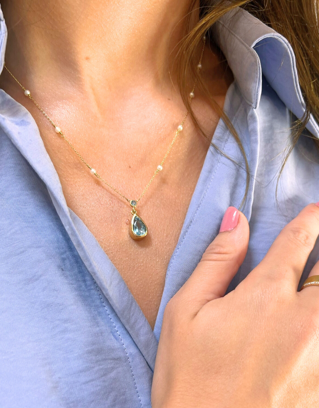 Aquamarine and Pearl Necklace