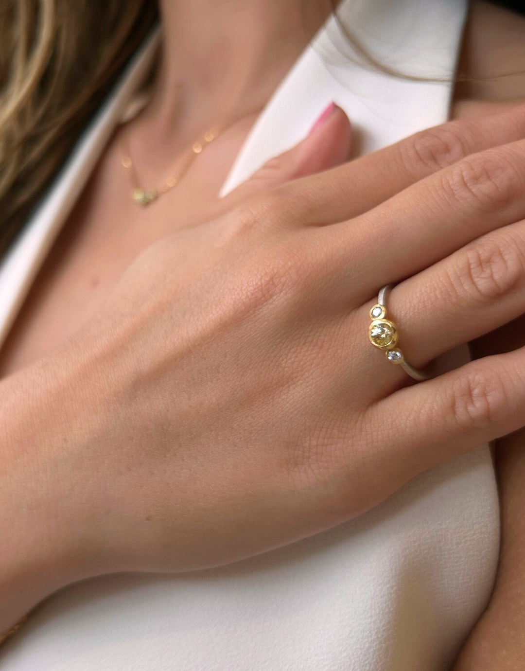 Yellow Sapphire and Diamond Trilogy Ring