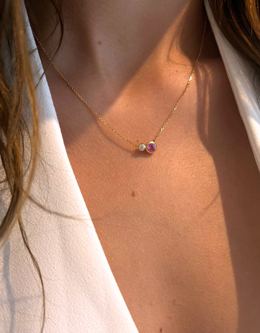 Pink Sapphire and Diamond Asymmetric Necklace