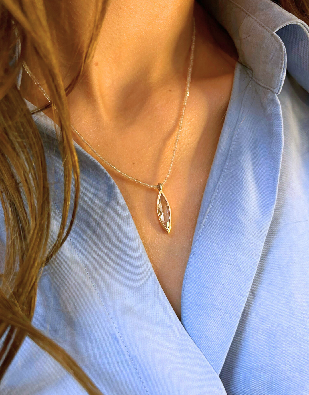 Marquise Morganite Beaded Necklace