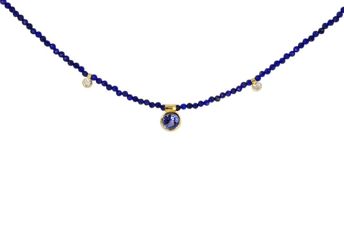 Blue Sapphire & Lapis Lazuli Bead Necklace