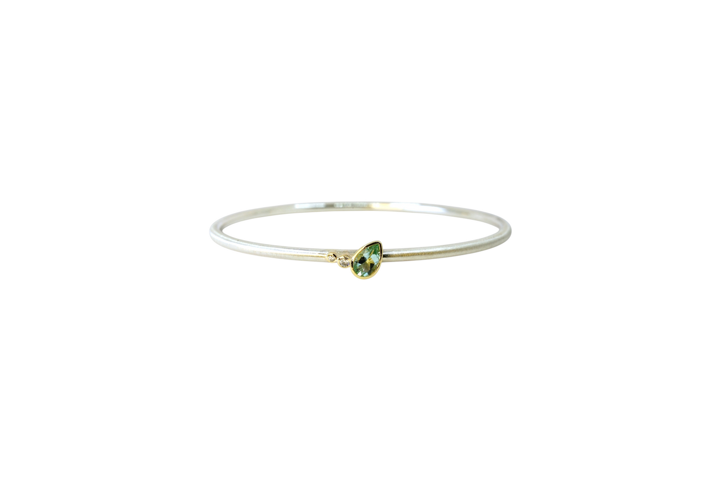 Aquamarine and Diamond Cluster Silver Bangle
