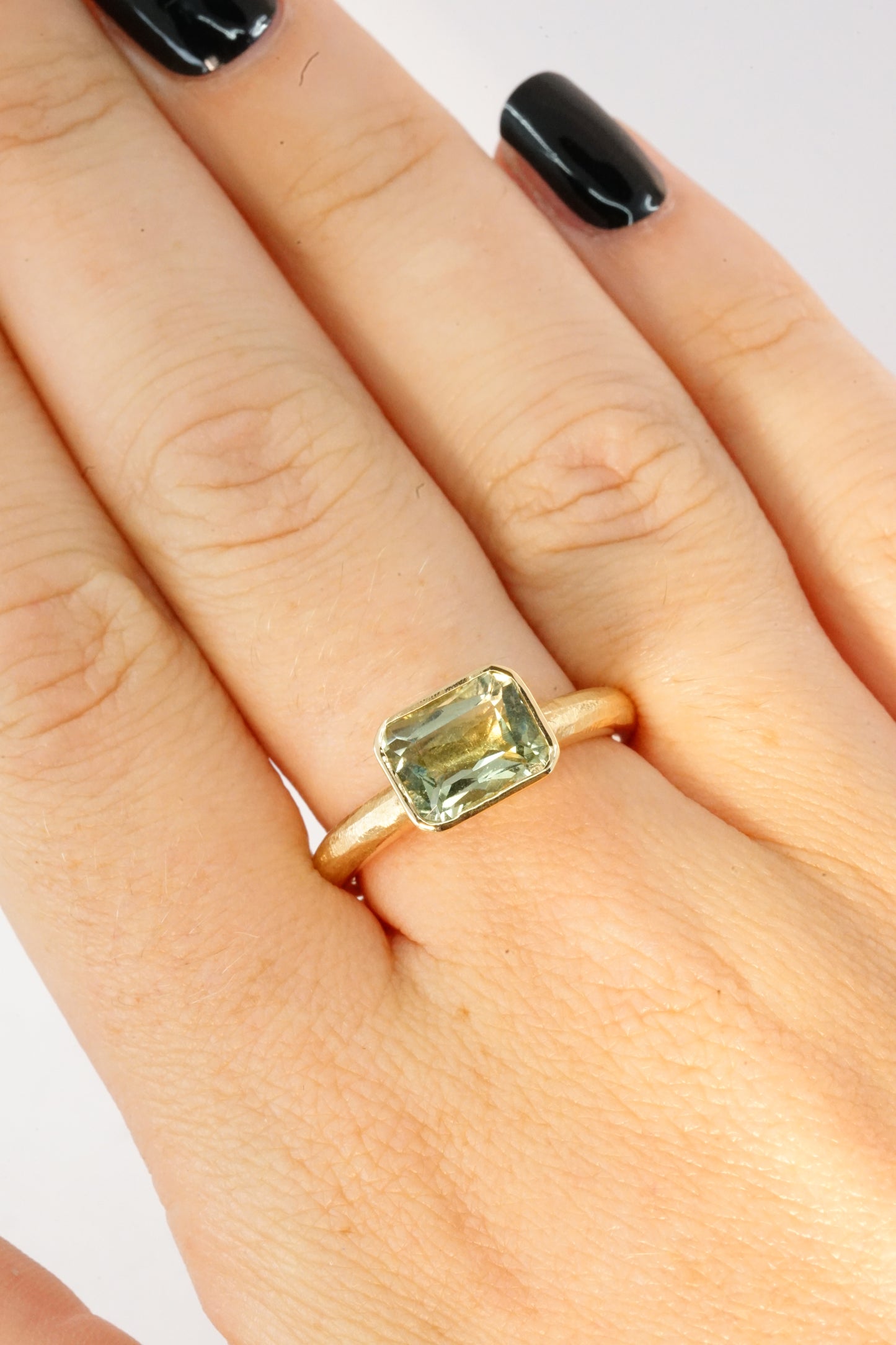Emerald Cut Beryl Halo Band Ring | Libby Rak Jewellery
