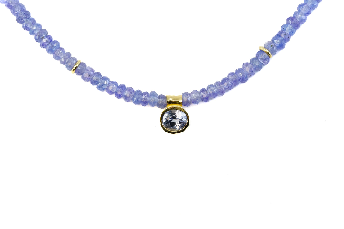 lilac sapphire and tanzanite beaded necklace