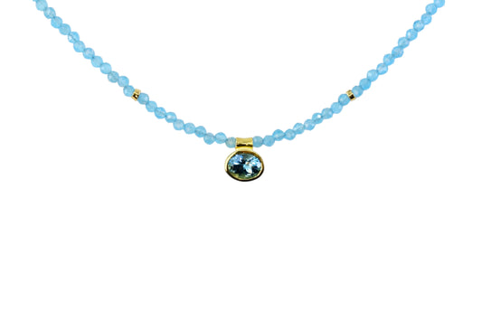 Oval Aquamarine beaded necklace