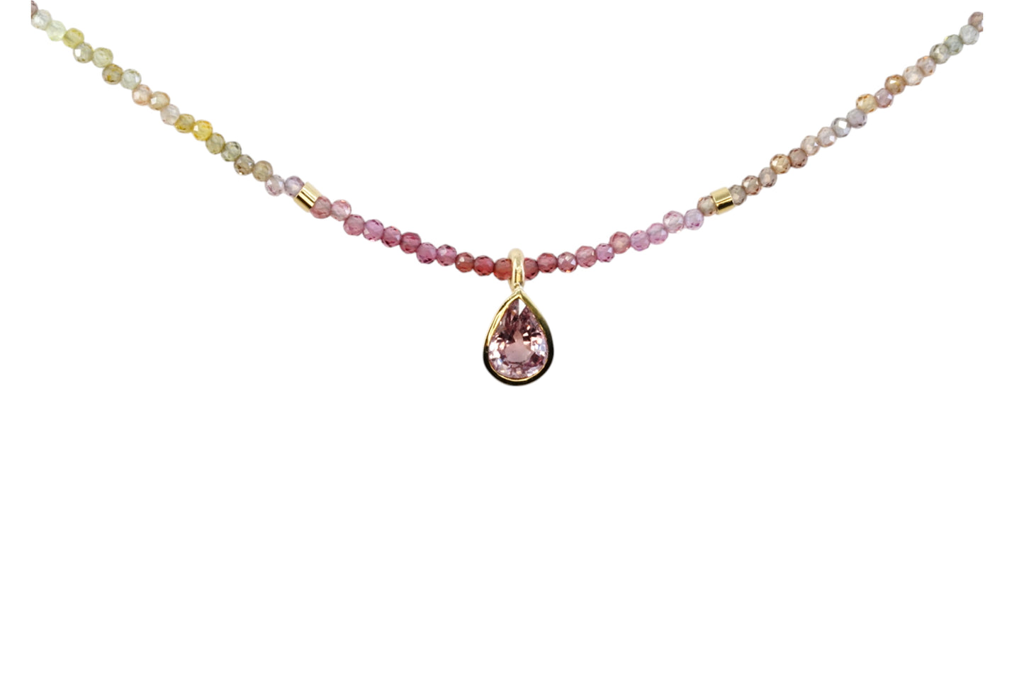 Pear cut pink sapphire and sapphire beaded necklace