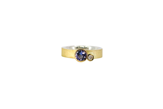 Asymmetric Blue Sapphire and Diamond Ring