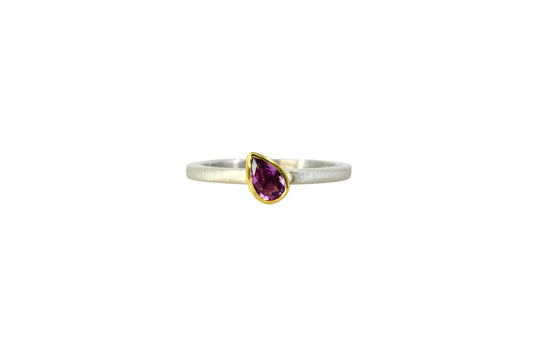 Bright Pink Pear Cut Sapphire Stacking Ring