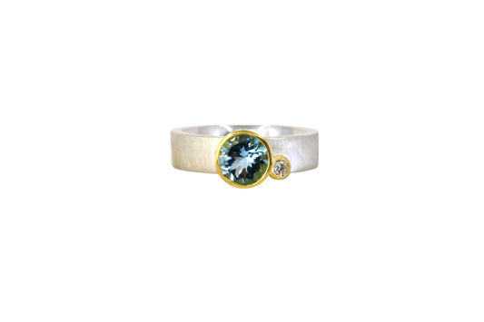 Aquamarine and Diamond Assymetric Ring