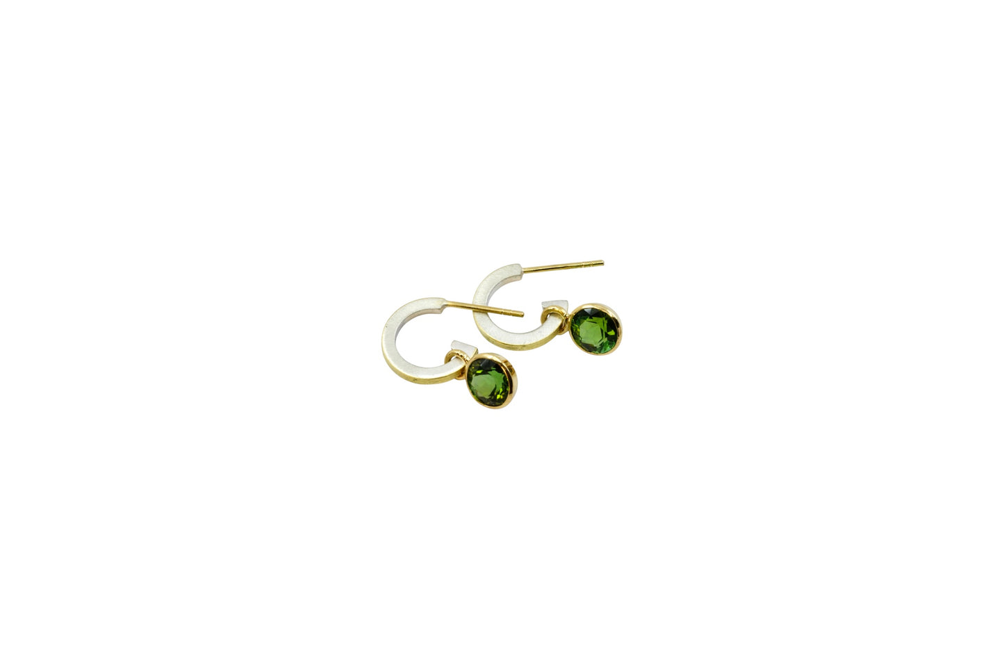 Green Tourmalines on Gold Lined Hoops