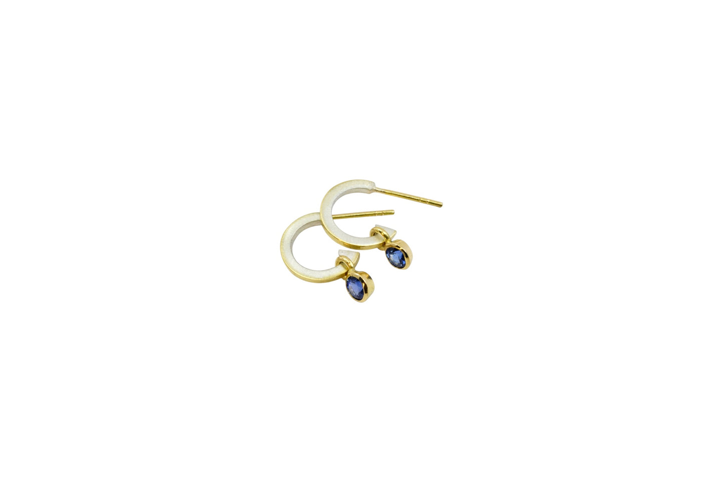 Bright Blue Sapphires on Gold Lined Hoops