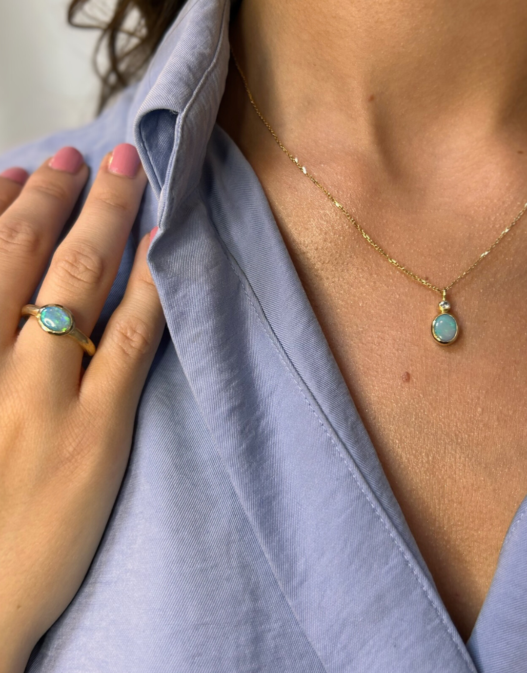 Opal and Diamond Pendant Necklace
