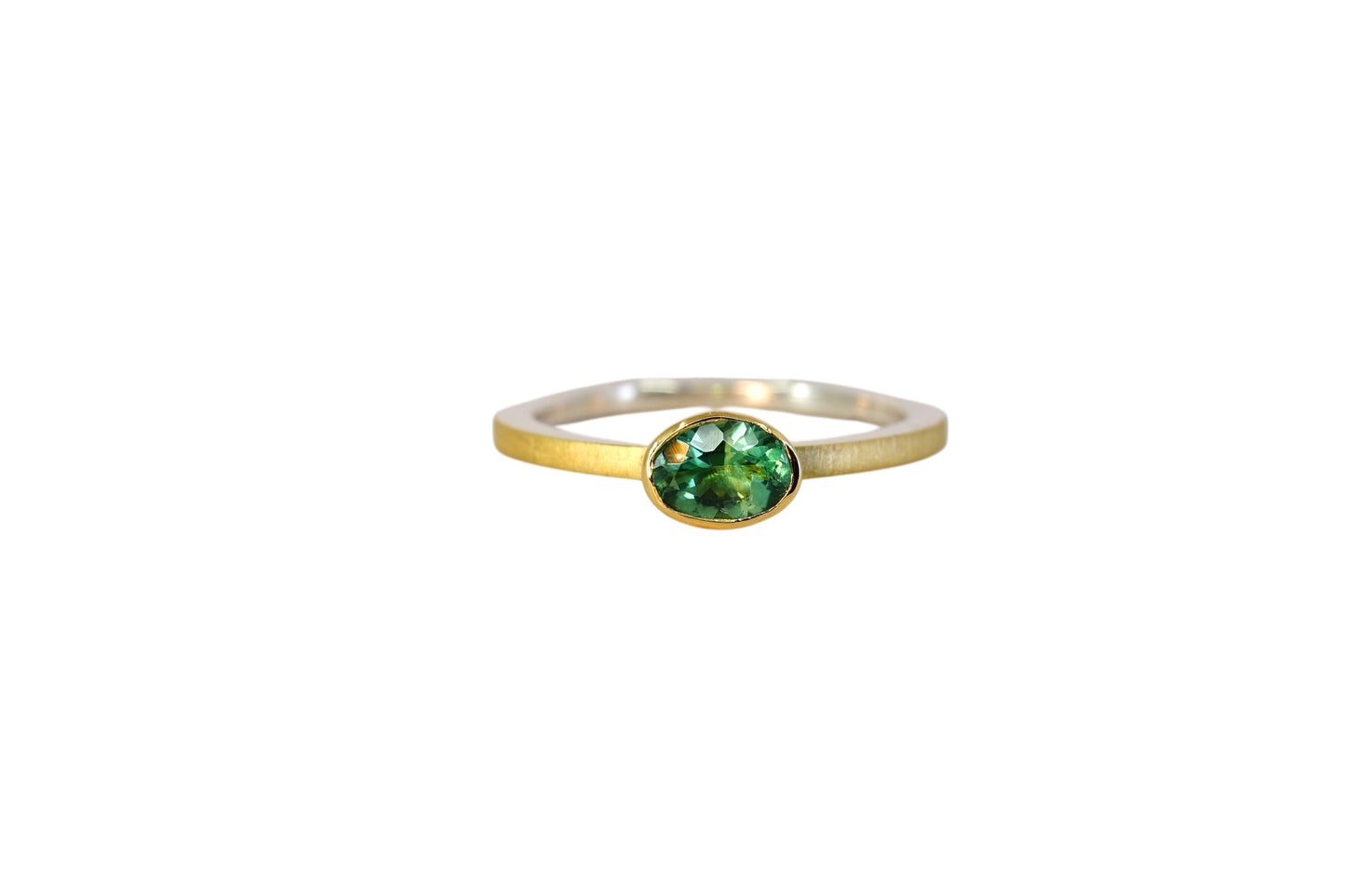 Green Tourmaline Gold Lining Ring