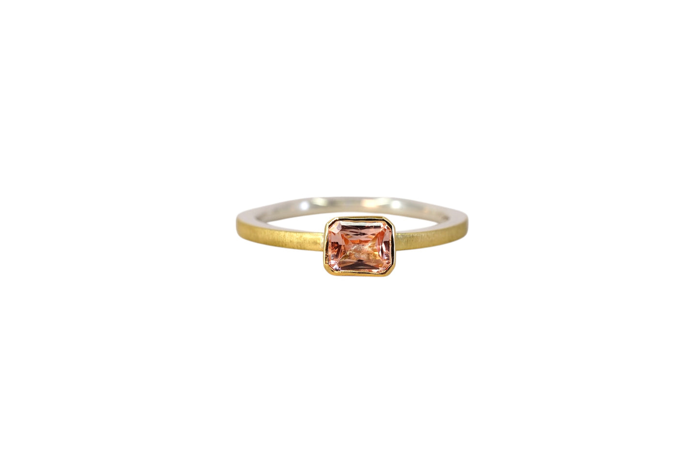 Radiant Cut Peach Sapphire Gold Lining Ring