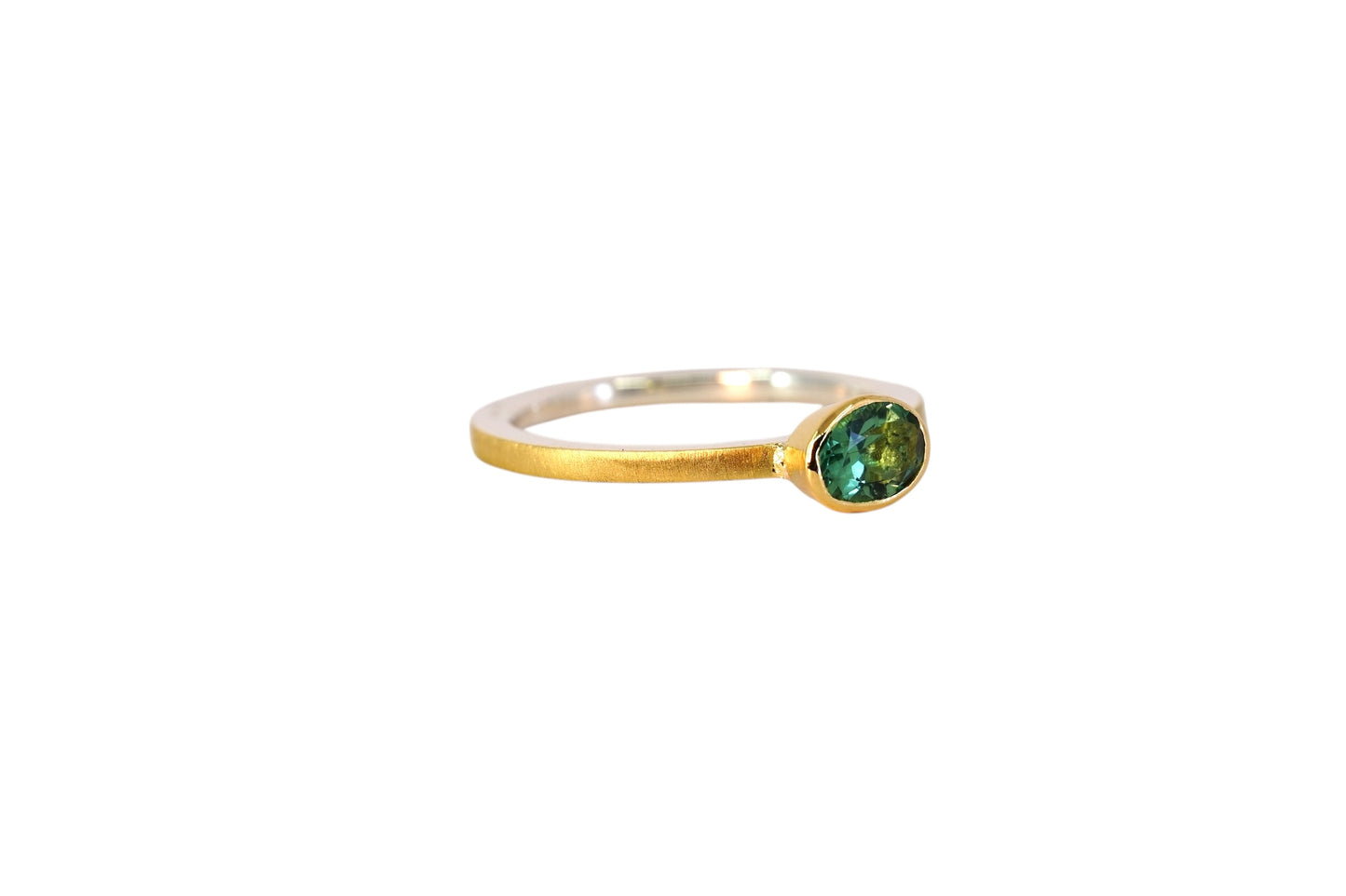 Green Tourmaline Gold Lining Ring