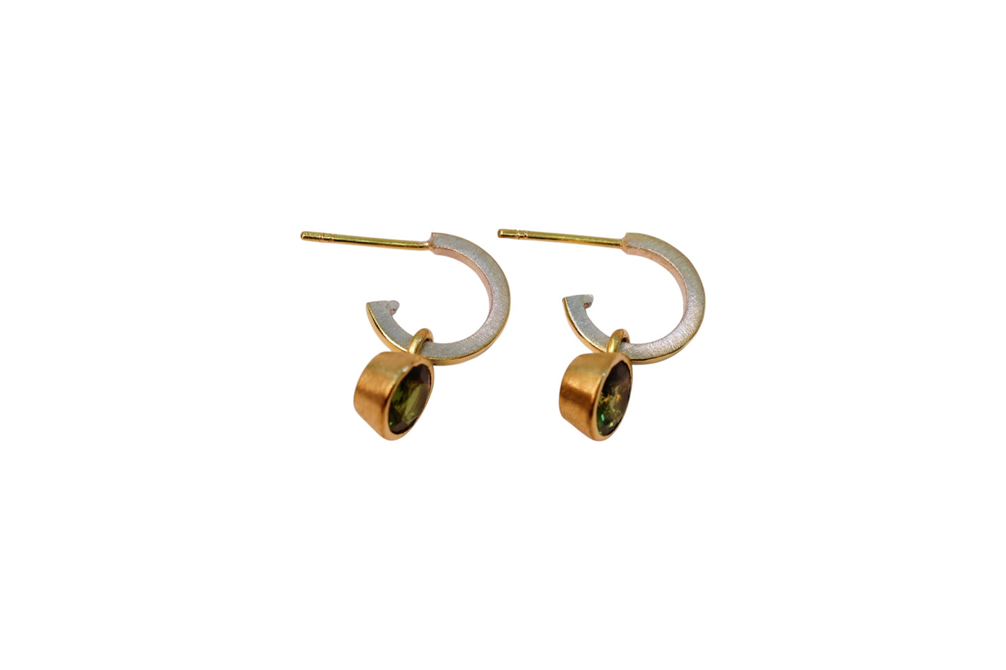 Green Tourmaline Gold Lining Hoops