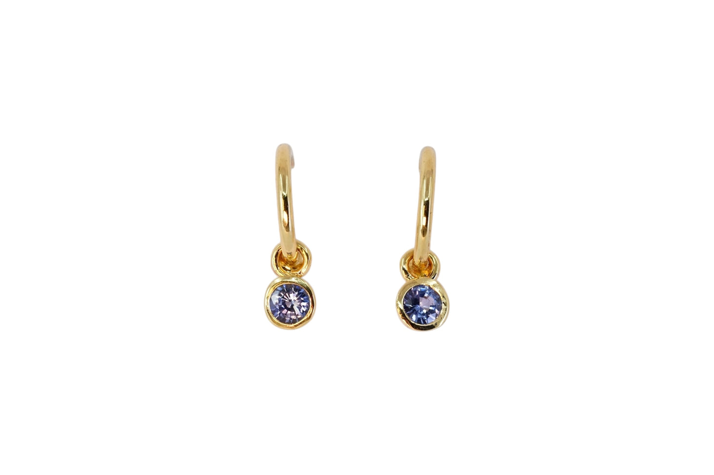 Cornflower Blue Sapphire on Gold Hoops