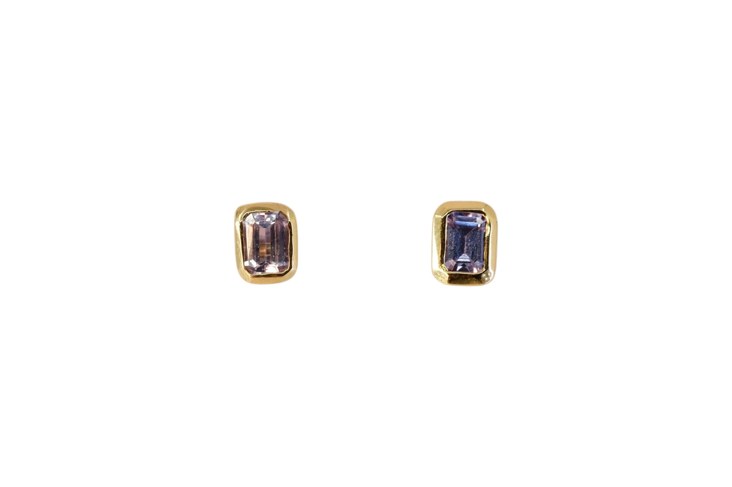 Emerald Cut Lilac Sapphire Gold Studs