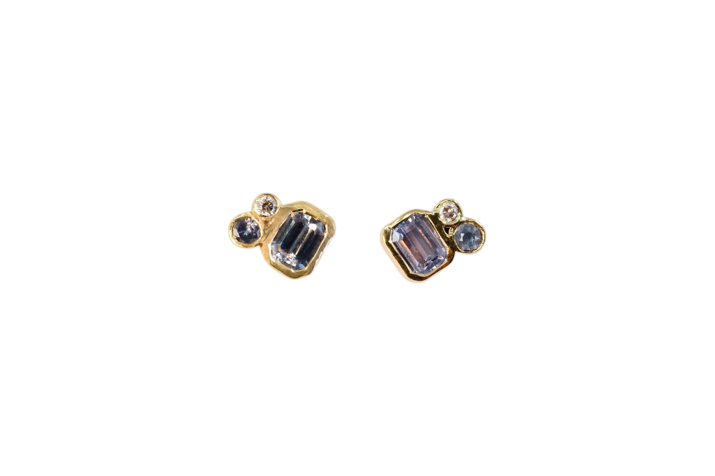 Emerald Cut Blue Sapphire Cluster Studs