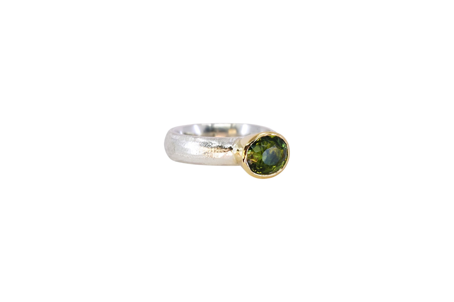 Oval Green Tourmaline Ring with a Rough Finish