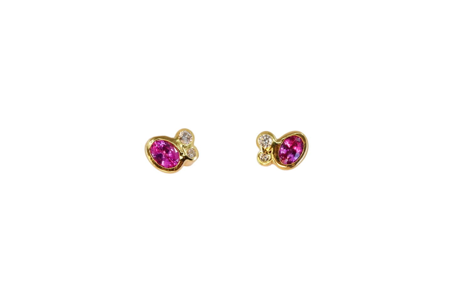 Oval Bright Pink Sapphire Cluster Studs (Small)