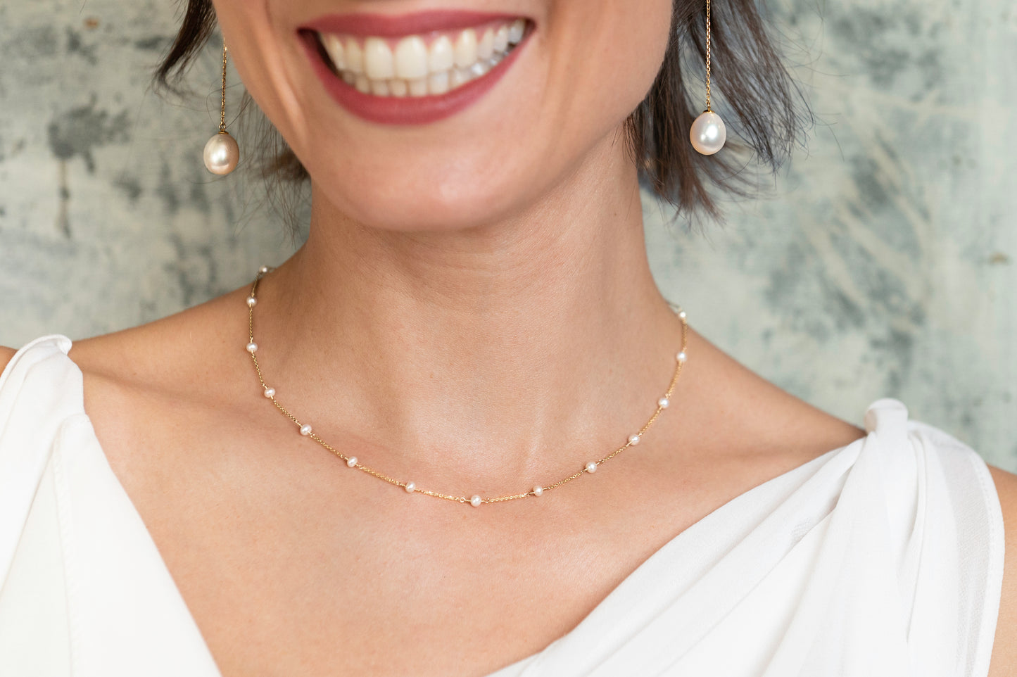 White Pearl Chain Necklace