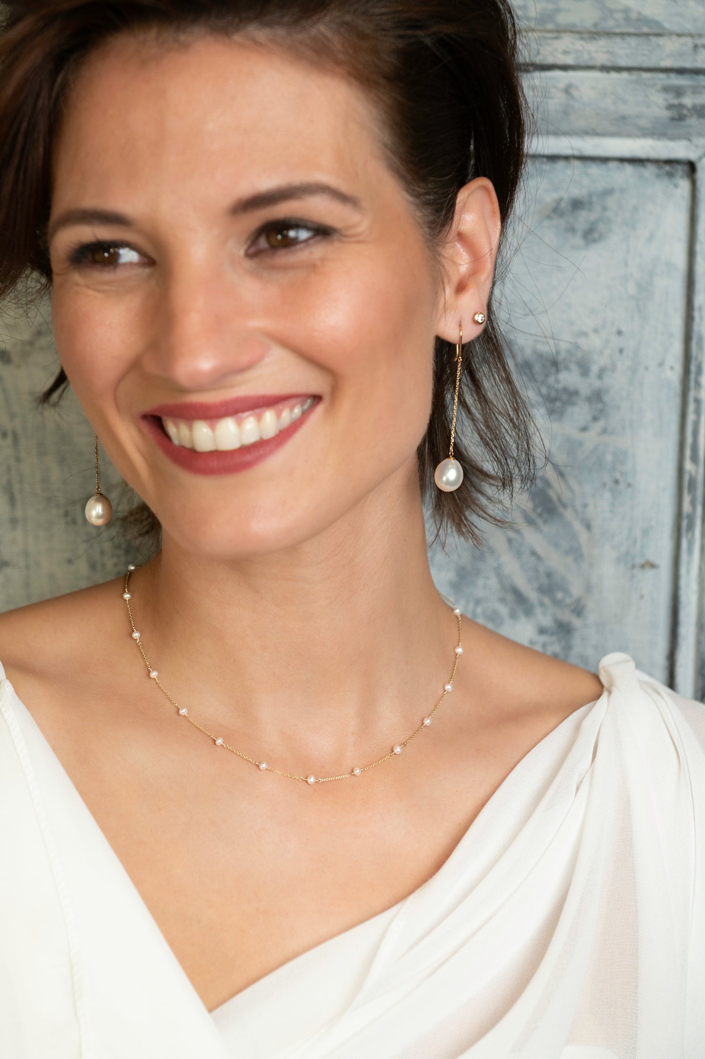 White Pearl Chain Necklace