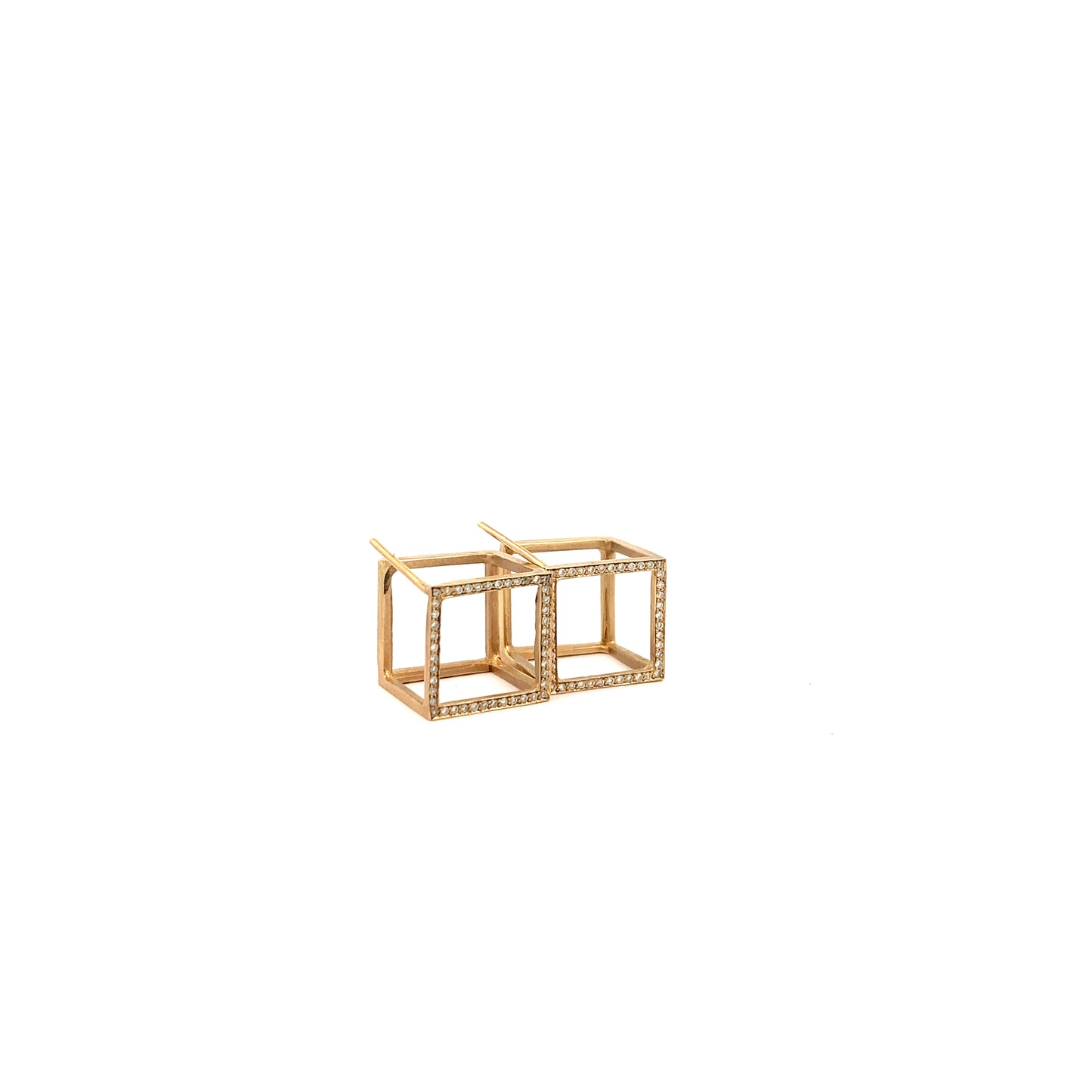 Diamond and Gold Cube Earrings