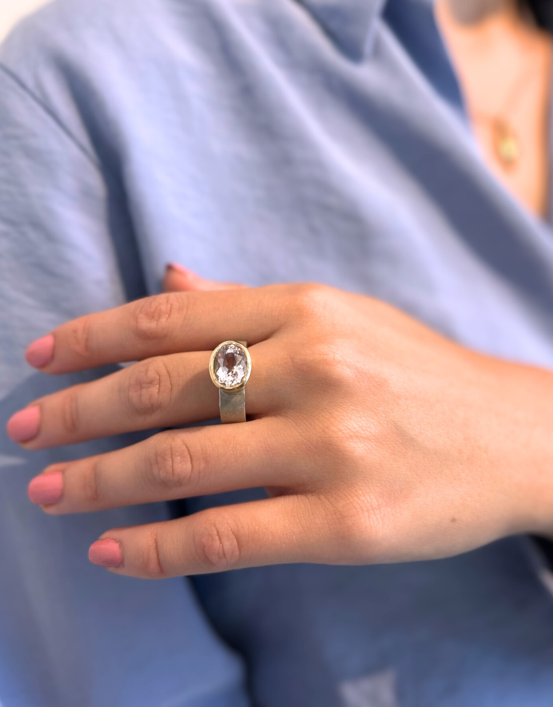 Large Oval Morganite Ring