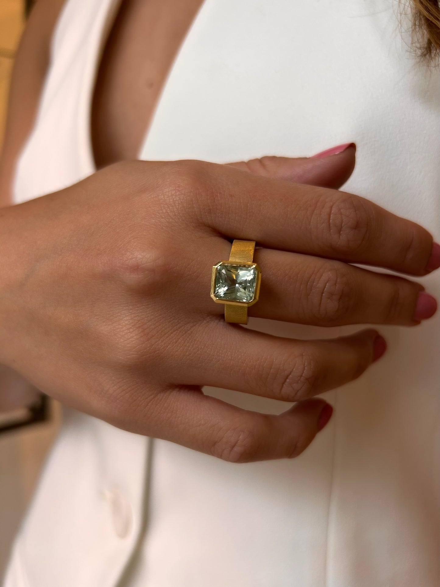 Radiant Cut Beryl Ring