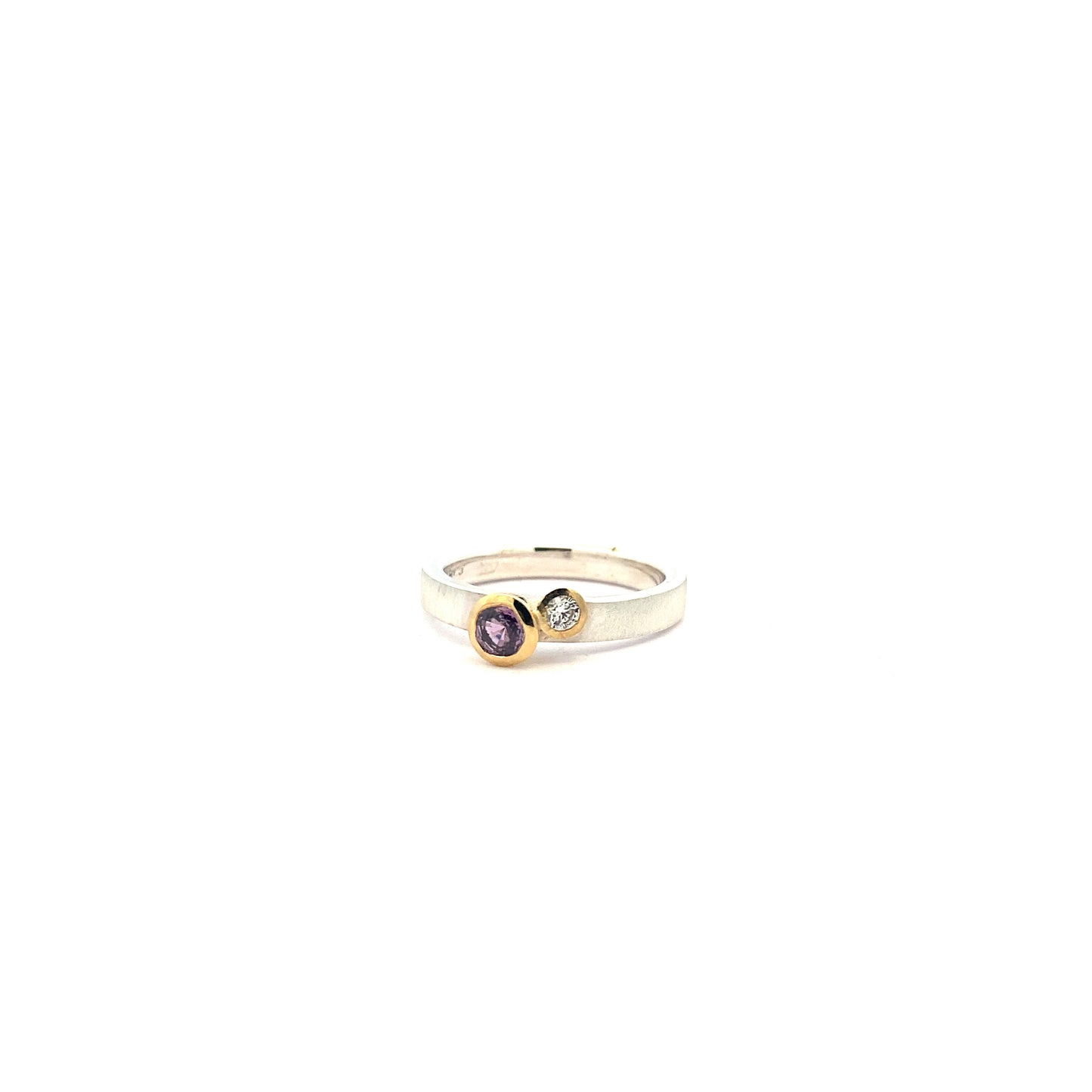 Pink Sapphire and Diamond Asymmetric Ring