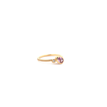Pink Sapphire Asymmetric Ring with Diamond