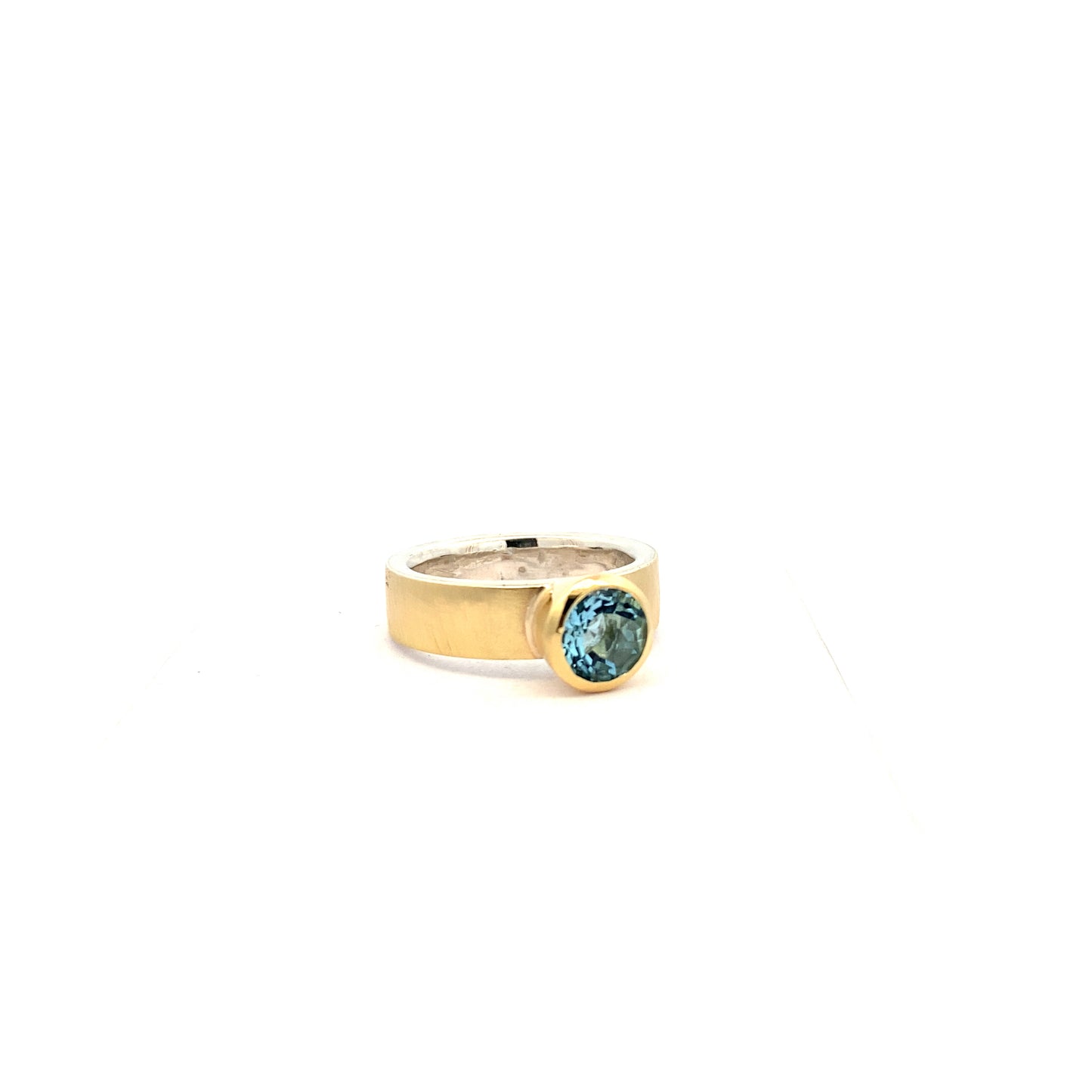 Round Aquamarine Ring with Gold Overlay