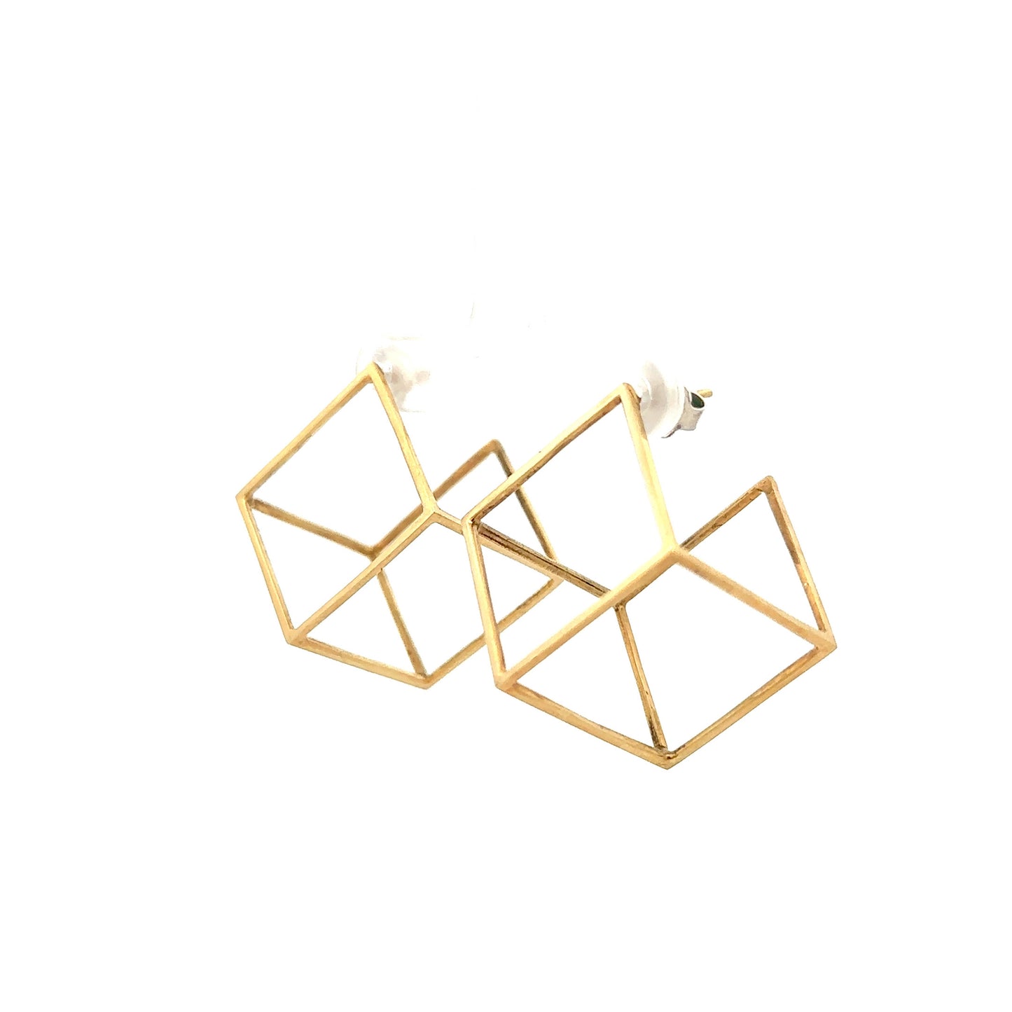 Large Gold Plated Cube Earrings