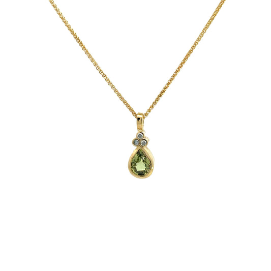 Green Sapphire and Diamond Pendant Necklace