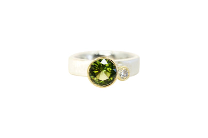 Green Tourmaline & Diamond Asymmetric Ring