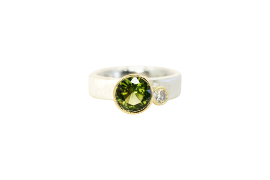 Green Tourmaline & Diamond Asymmetric Ring