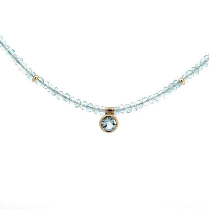 Aquamarine and Gold Beaded Pendant Necklace