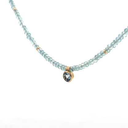 Aquamarine and Gold Beaded Pendant Necklace