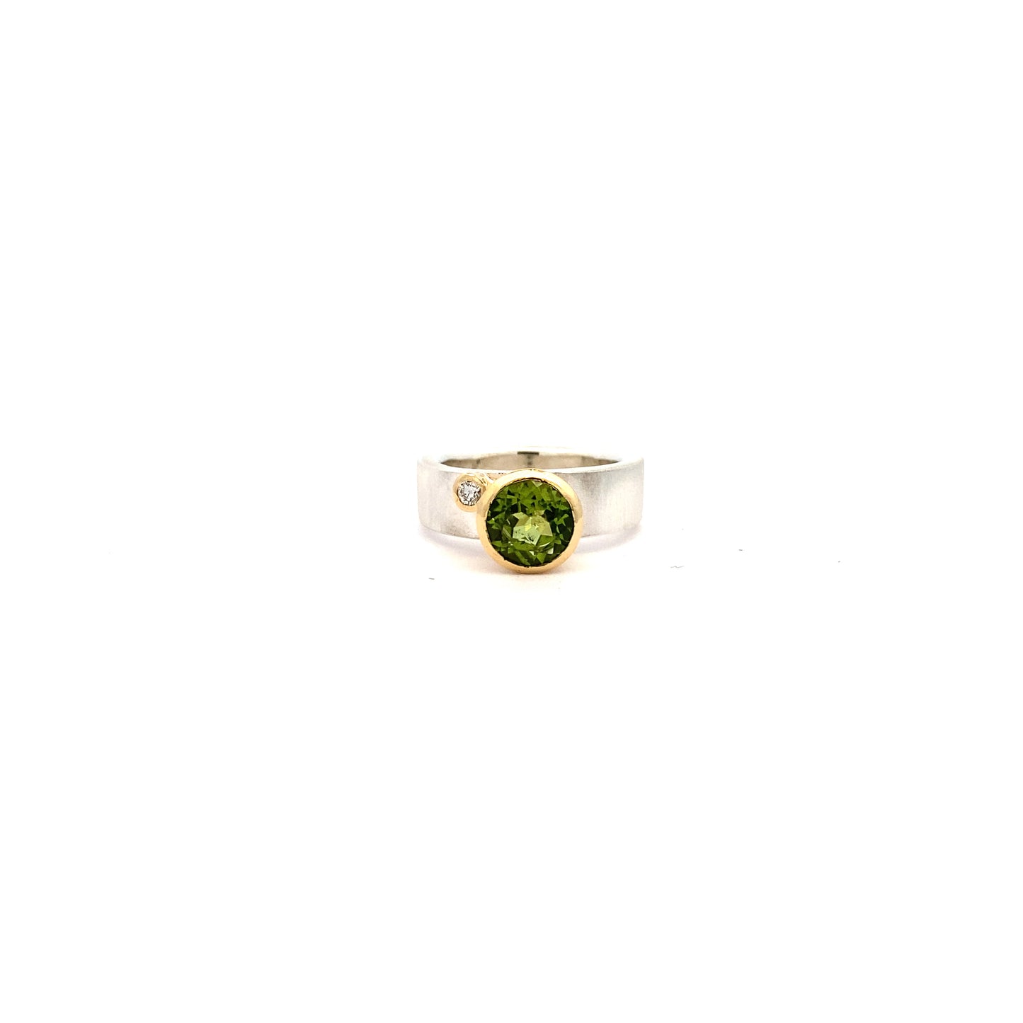Green Peridot and Diamond Ring