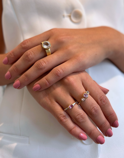 Stunning Pink Sapphire Trilogy Ring