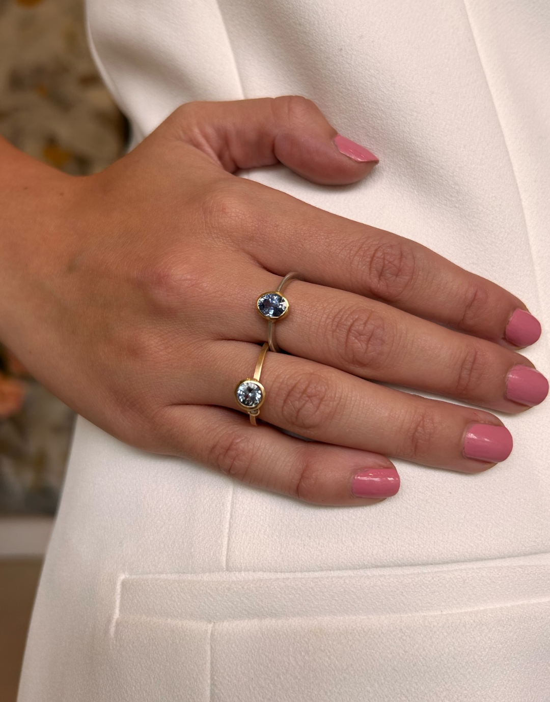 Denim Blue Sapphire and Diamond Asymmetric Ring