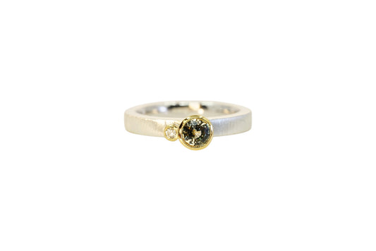 Pale Green Sapphire & Diamond Asymmetric Ring