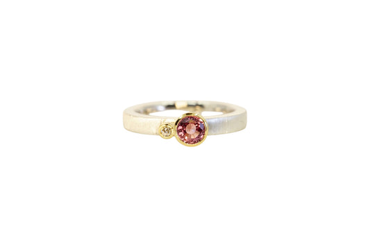 Pink Sapphire & Diamond Asymmetric Ring